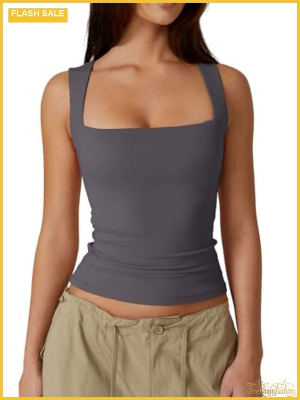 Women's Square Neck Sleeveless Double-Layer Tank Top Slim Fit Basic Tight T